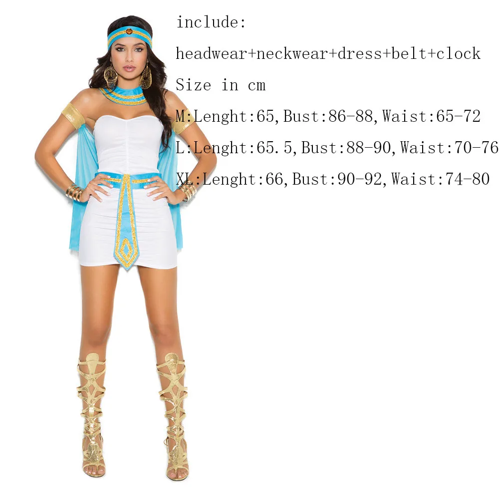 

Ladies White Greek Goddess Costume Women Sexy Arabic Prince Fancy Dress Female Egyptian Costume for Halloween Party Dress
