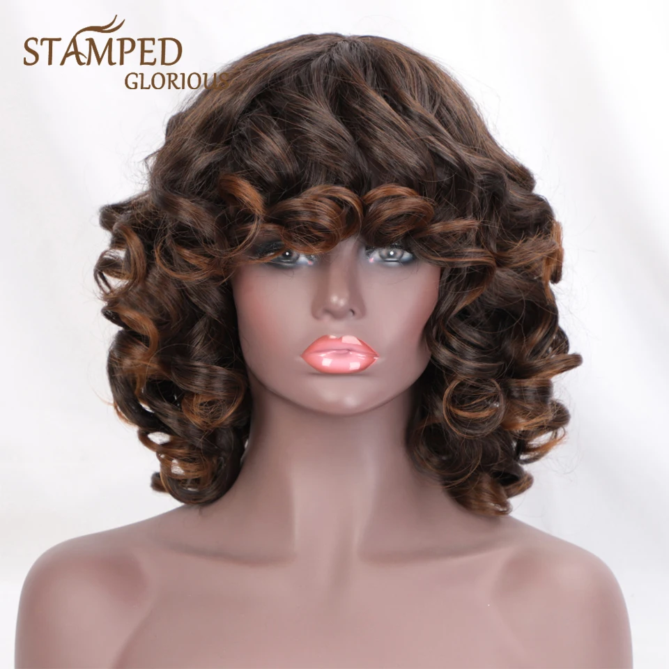 

Stamped Glorious Synthetic Short Hair Afro Kinky Curly Wigs With Bangs For Black Women Synthetic Wig Heat Resistant Cosplay Wig