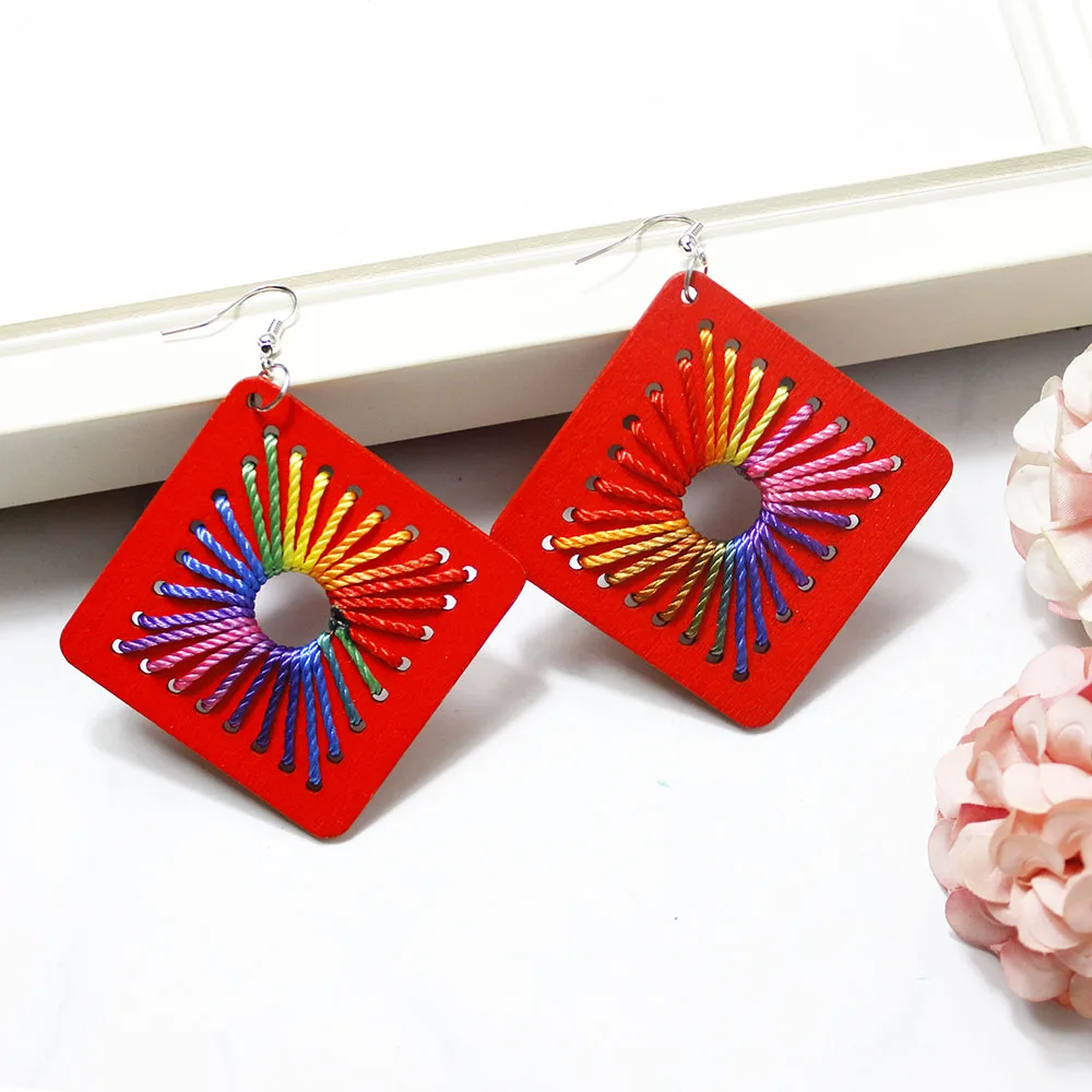 New Fashion Leaf Heart Flower Geometric Red Wooden Earrings Boho Vintage Long Tassel Drop Women Girl Gifts Jewelry |