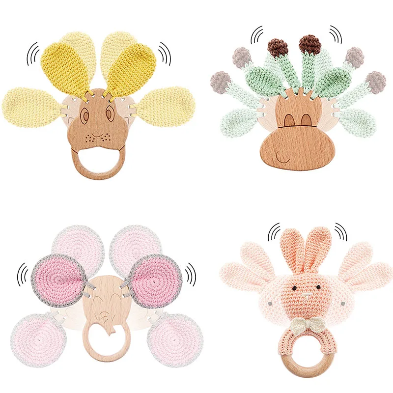 TYRY.HU-mordedor de ganchillo sin BPA para beb&eacute;, mordedor seguro, Animal lindo, sonajero, mascar, dentici&oacute;n, accesorios de lactancia, 3 uds.-1