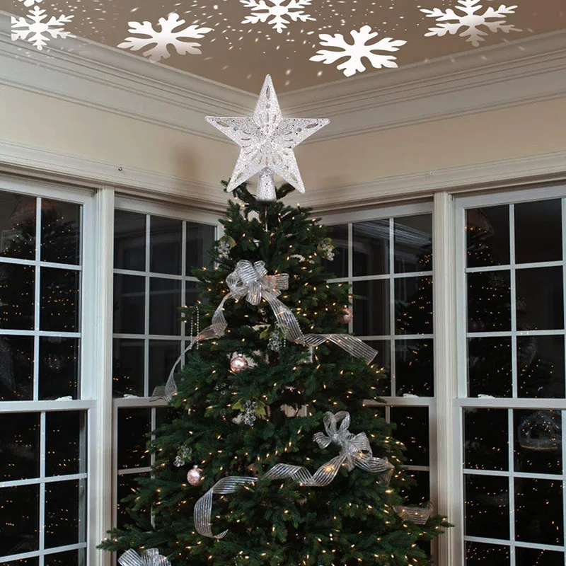 

2in1 LED Christmas Tree Topper Projector LED Snowflake Projector Tree Topper Night Light Projector Xmas Holiday Decoration