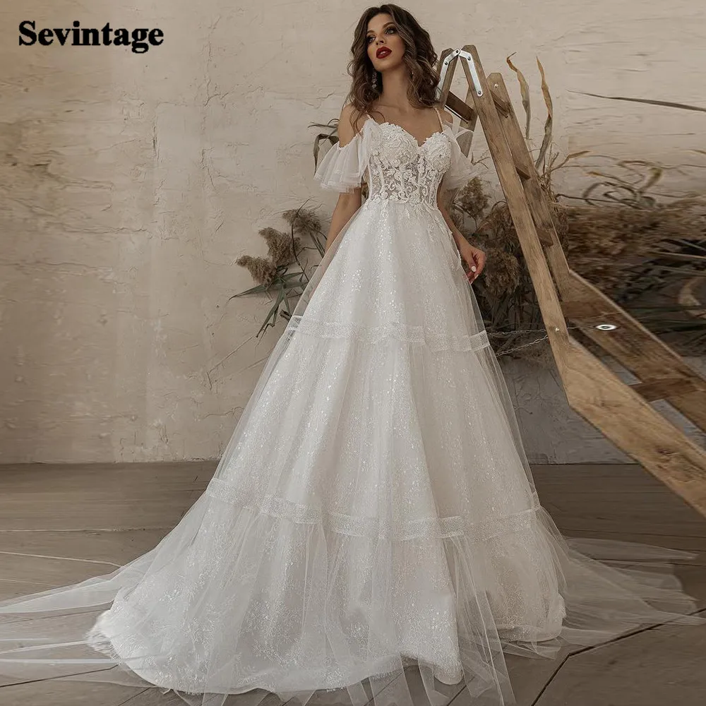 Блестящие Свадебные платья цвета слоновой кости кружевное пляжное свадебное