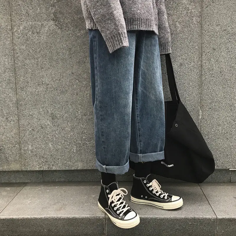 

High Waist Women Jeans Vintage Solid Straight Denim Trousers Harajuku Bf Retro Washed Loose Casual for Womens Tide All-match New