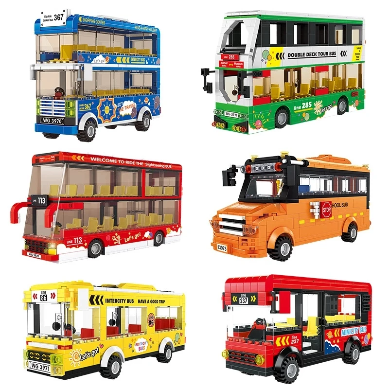 

6 Types Creator Brt Double Deck UK London Bus Building Blocks City School Vehicle Car Traffic Bricks Educational Toys For Kids