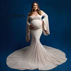 Платье для беременных из эластичной ткани с V-образным вырезом и длинными рукавами в стиле русалки