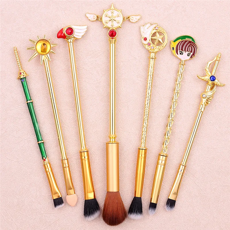 Cardcaptor Sakura кисти для макияжа Косметическая металлическая ручка с кристаллами основа для теней Губка кисти косметические инструменты