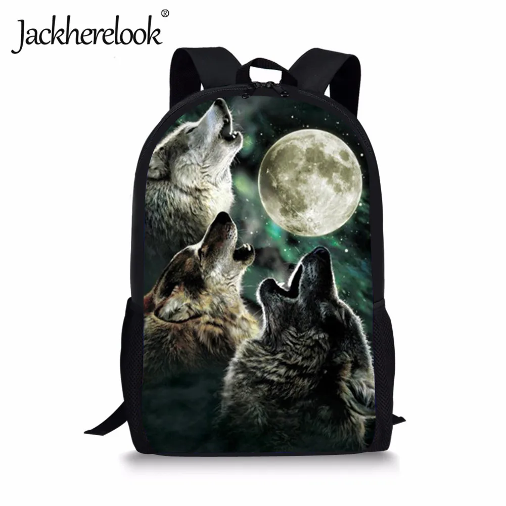 Jackhereluk 2019 крутые школьные сумки с принтом Волка Луны для мальчиков и девочек