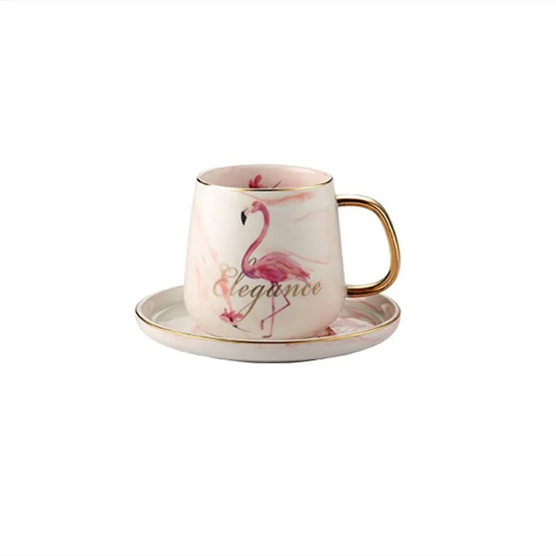 Розовое сердце для девочек Ins фламинго скандинавские мраморные чашки и блюдца