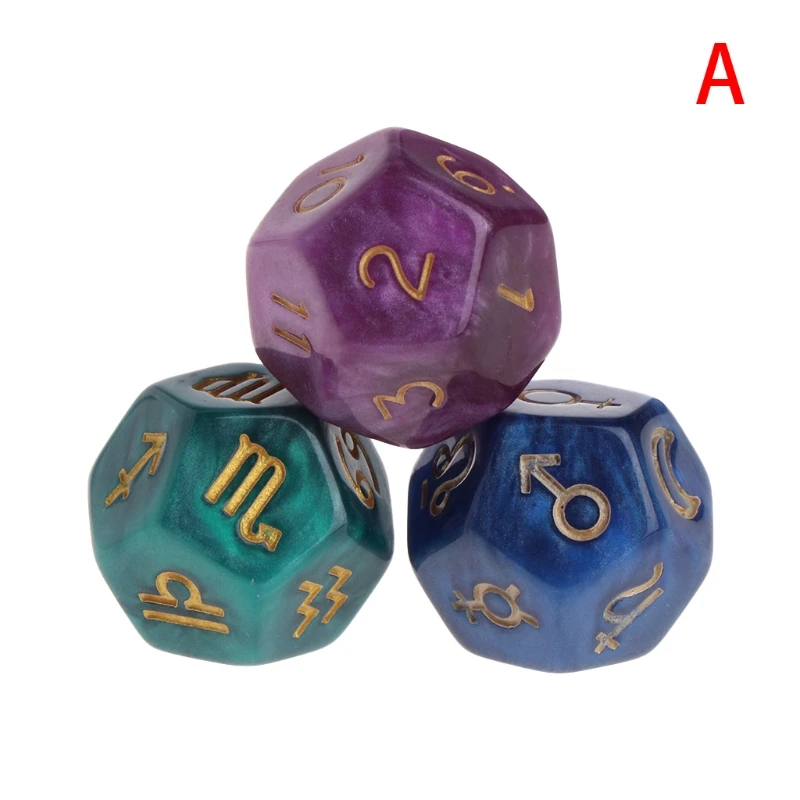 

3pcs Multicolor 12 Sided Resin Dice Astrology Tarot Constellation Divination 875D