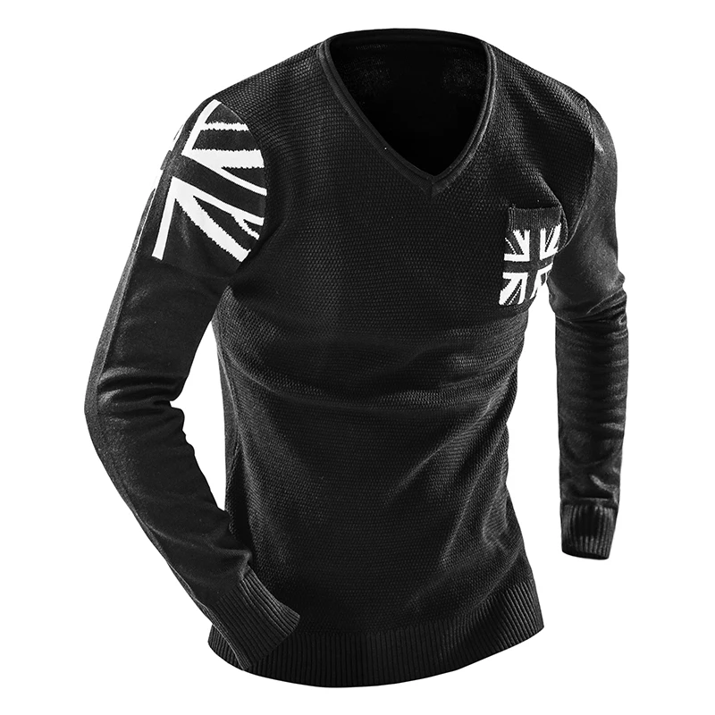 

New 2020 Men'S Fashion Print Sweater Men Pullover Leisure Slim V-Neck Long Sleeve Solid Sweater High Quality Male Clothes S-XXL