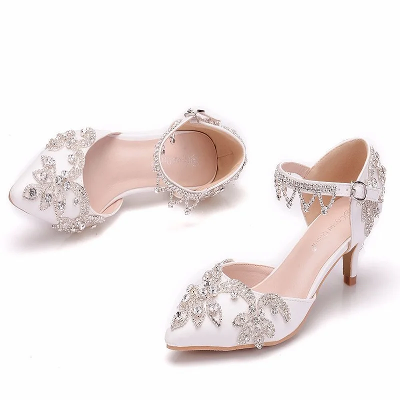 2021 весенние белые стразы на высоком каблуке-шпильке туфли низком каблуке больших