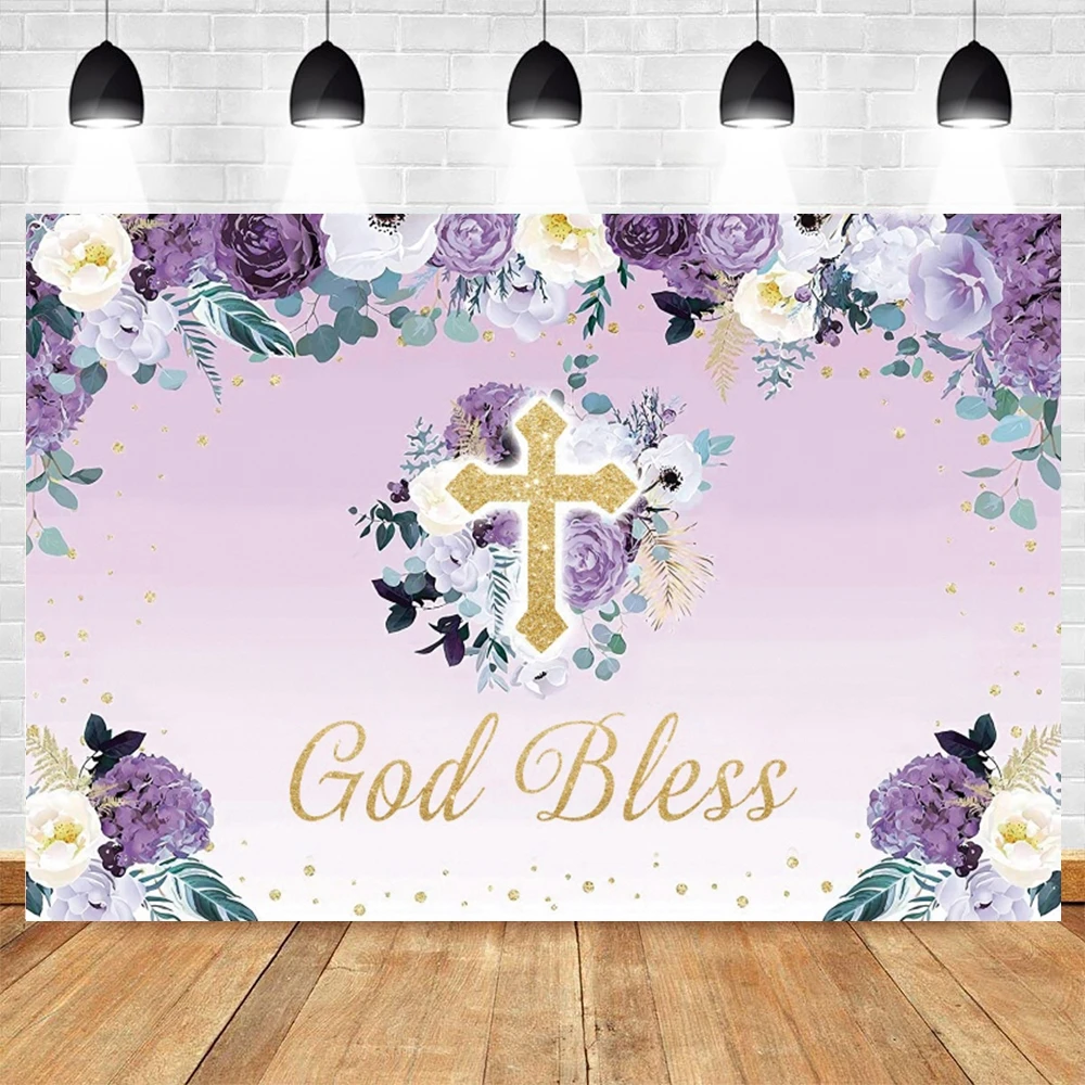 

Photography First Communion Backdrop Photocall God Bless Flower Dots Portrait Party Decor Background Photographic Photo Studio