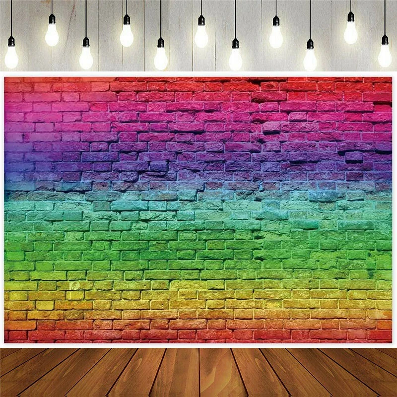 Красочные кирпичная стена фон для фотосъемки с изображением Радуга фестиваль