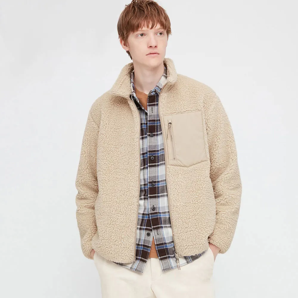 

Men Jacket Autumn/ Winter Casual Fashion Solid Color Long Sleeve Zipper Polar Fleece Jacket Soft Comfortable