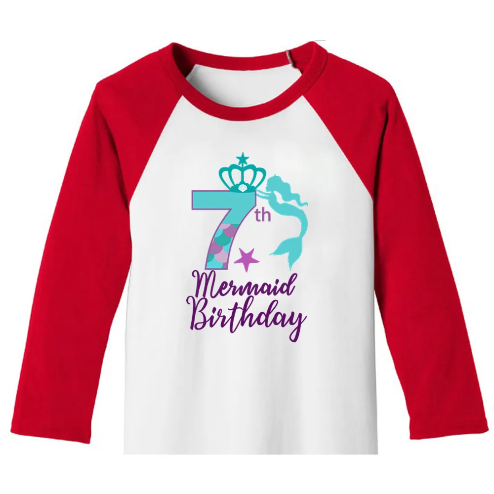 

Mermaid First Birthday Girl Party Toddler Girl Long Sleeve Shirt Kawaii Harajuku Japanese Spring Fall Tee Shirt Enfant T-shirts