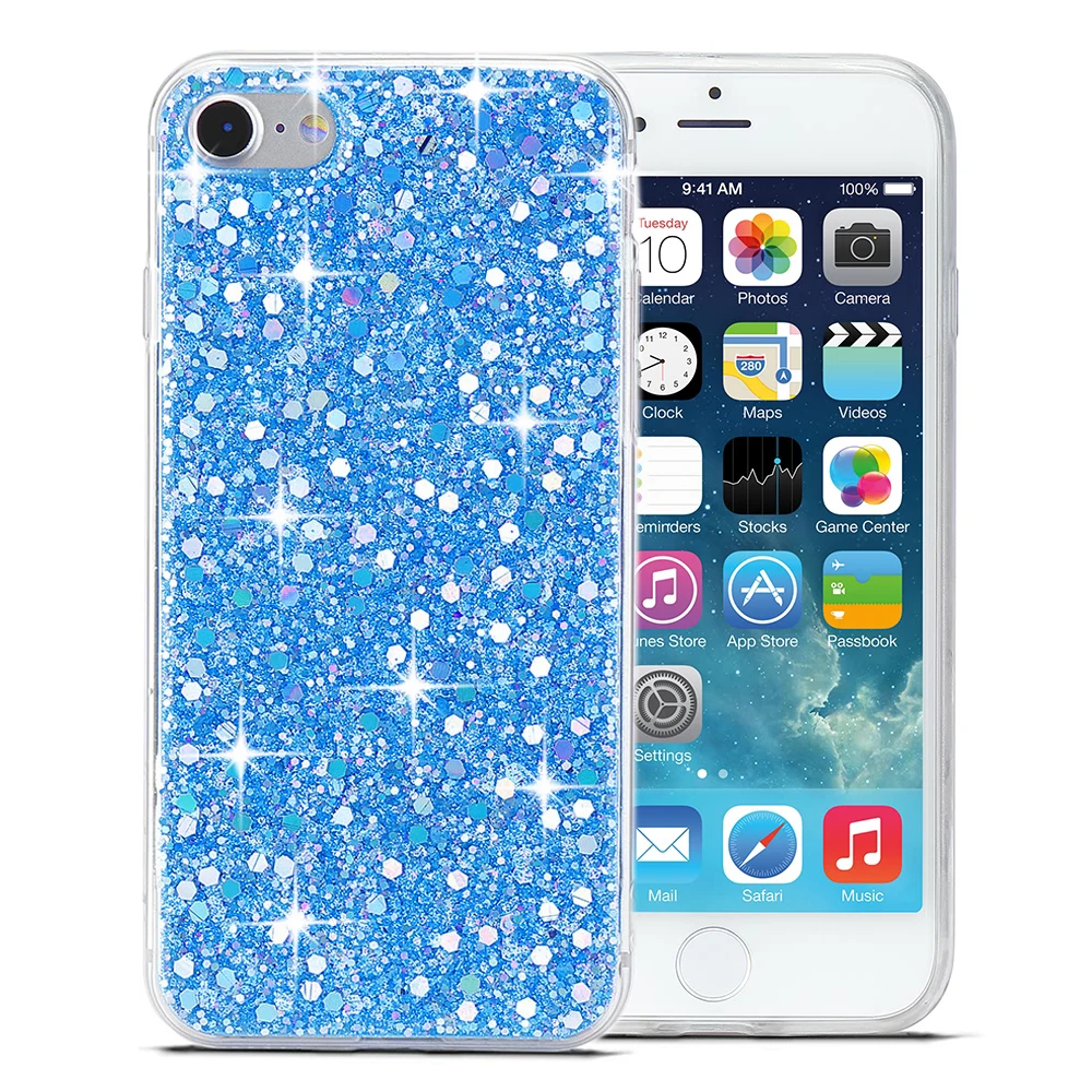 LLZ. COQUE милый Алмазный чехол для телефона для IPhone 11 Pro XS Max XR X 6 6S Plus 5 5S SE 7 8 Plus Блестящий силиконовый чехол Funda Capas - Цвет: blue