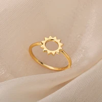 minimalist hollow geometric sun rings for women stainless steel ring aesthetic wedding couple rings boho jewelry gift bague