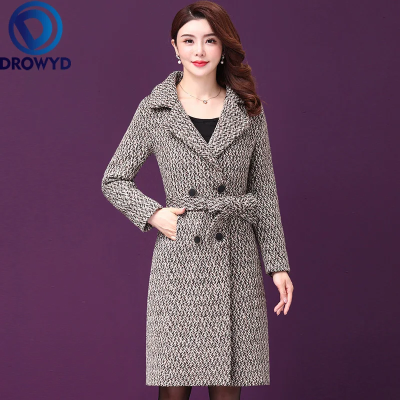 Зимние шерстяные пальто из твида новинка 2020 женская модная коричневая клетчатая