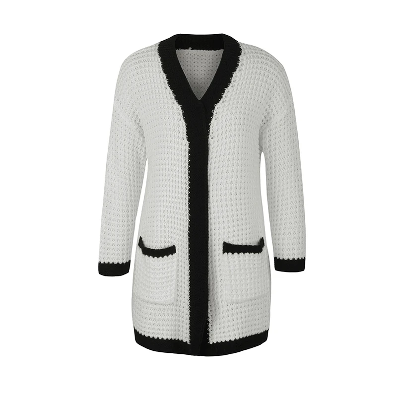

Korean Style Women's Autumn Spring Long Sweaters 2020 Patchwork Knitted Cardigans Open Stitch with Pokcets Casual Loose Outwear