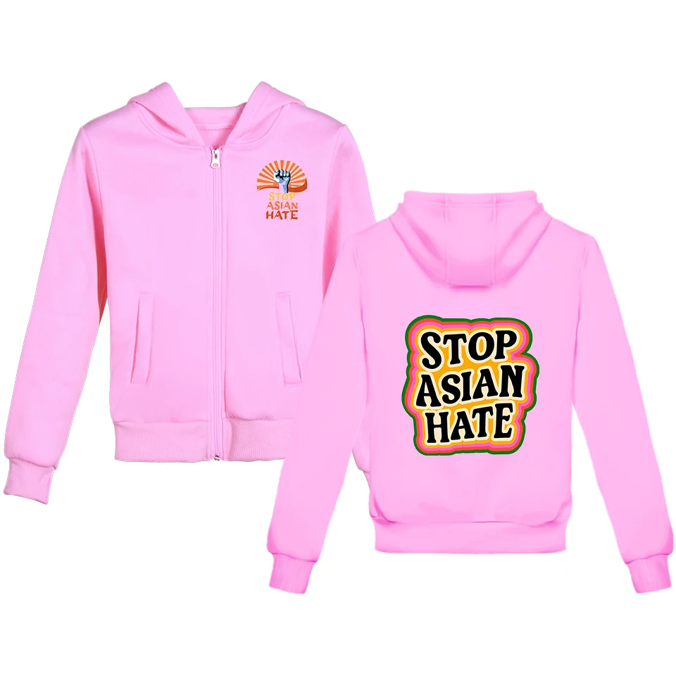 

Children's Stop Asian Hate Zip Hoodie Tracksuit Girl Boy's Pullover Harajuku Streetwear 2021 Fashion Clothes Zip jacket