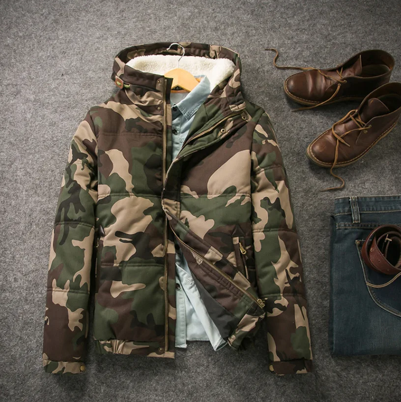 Мужская камуфляжная куртка с капюшоном повседневная утепленная парка в стиле
