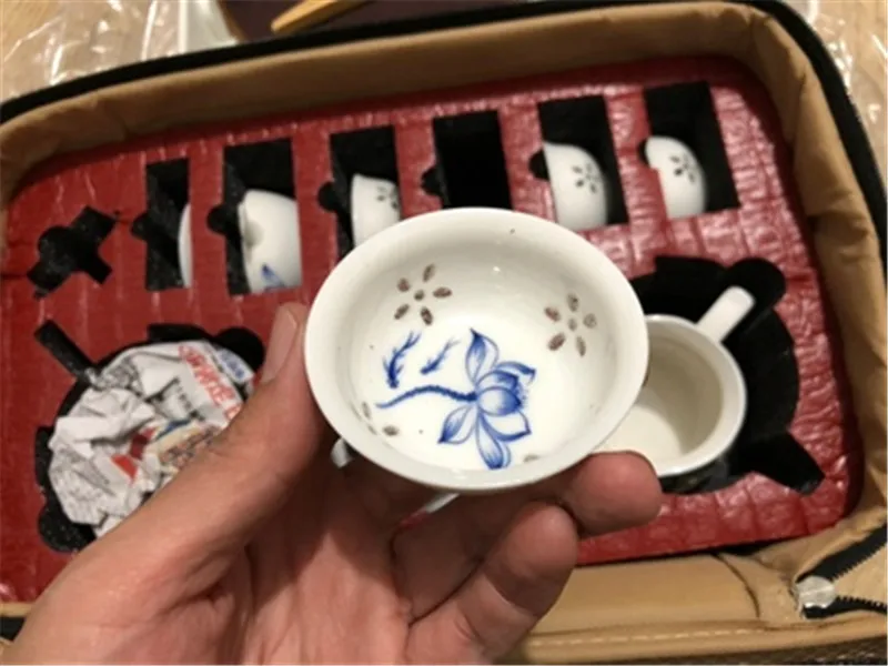 Качественный дорожный чайный набор кунг-фу чайник чашки gaiwan infuser chahai портативная коробка cozies деревянный бамбуковый поднос китайский чайный церемониальный набор