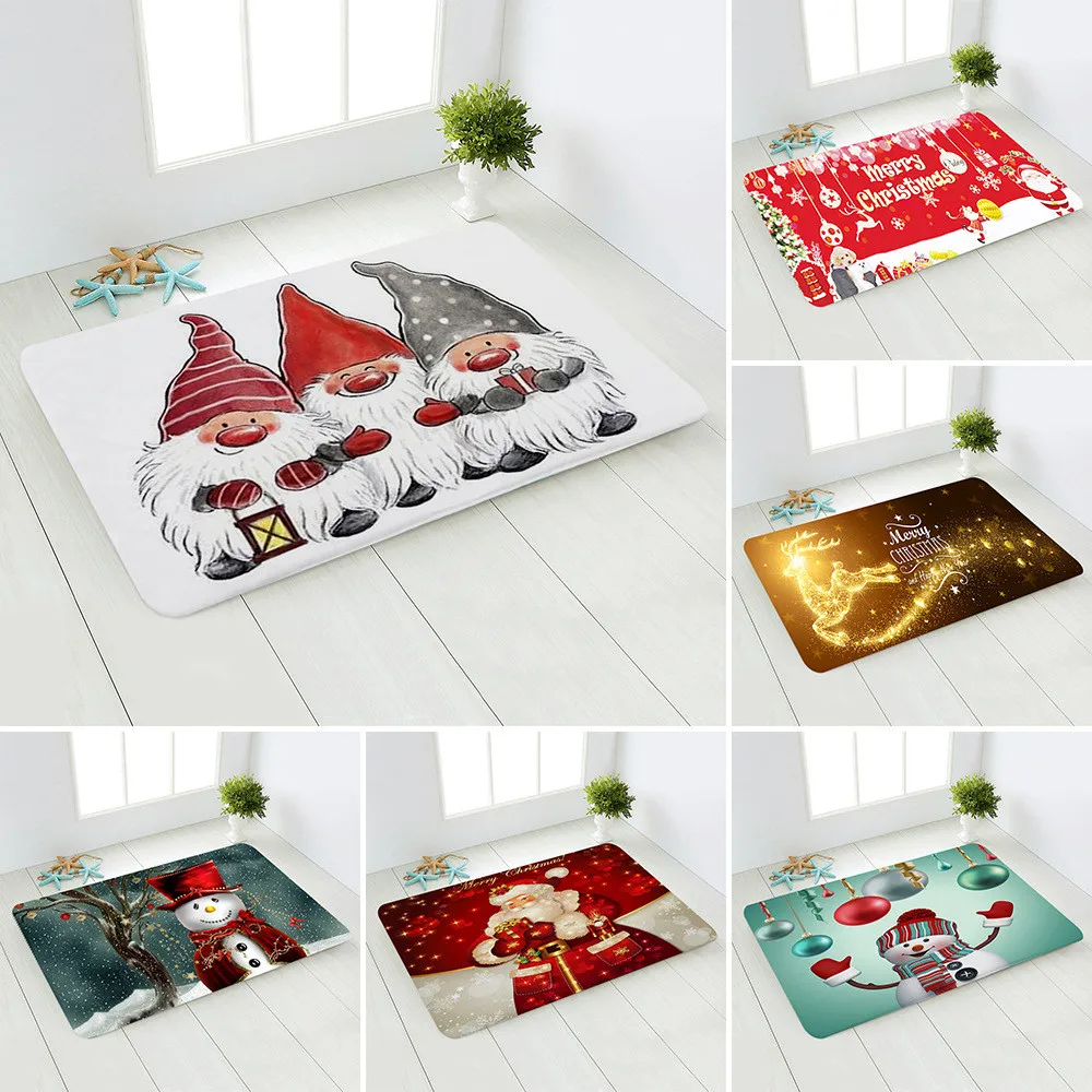 

Christmas Kitchen Mat Xmas Bedroom Entrance Doormat Pattern Home Floor Decoration Living Room Carpet Bathroom Non-Slip Rug