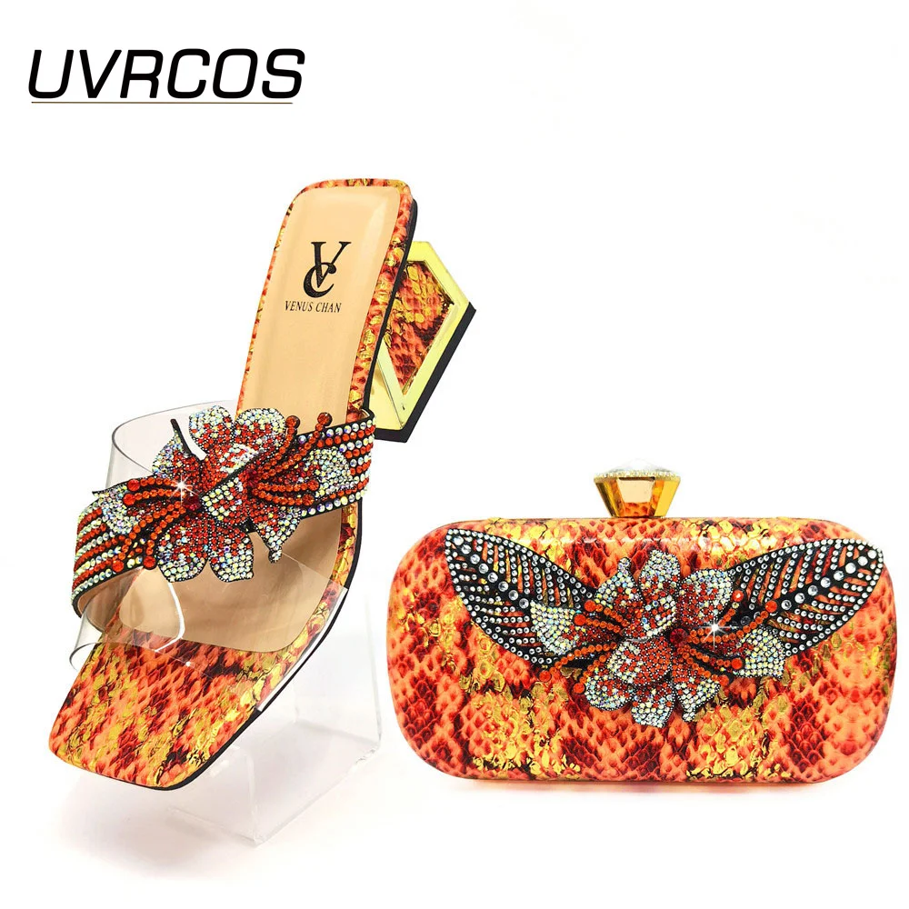 

Top Selling Woman Italian Peep Toe Shoes And Purse Set African Style Square Heels Sandals Shoes And Bags For Fashion Party