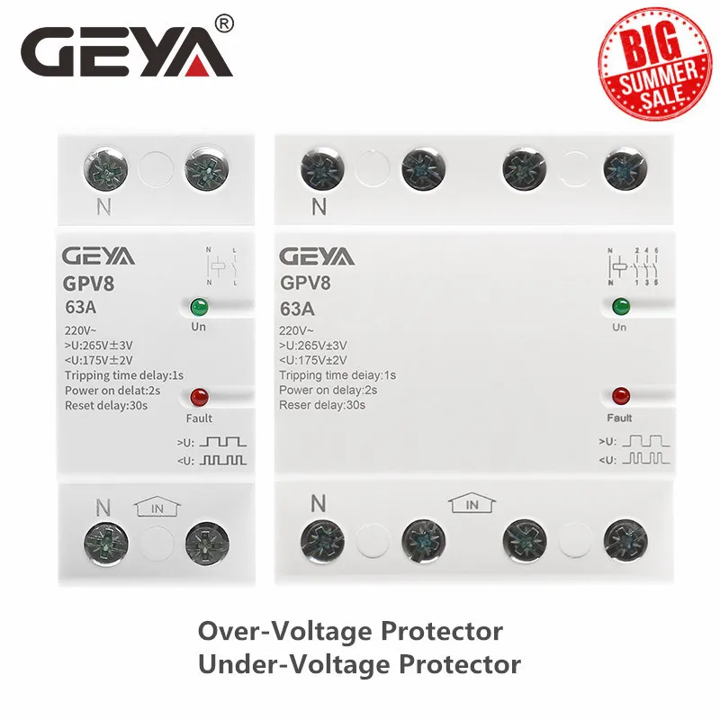 Устройство GEYA GPV8 63U/D Din Rail автоматическая защита от напряжения 220 В переменного