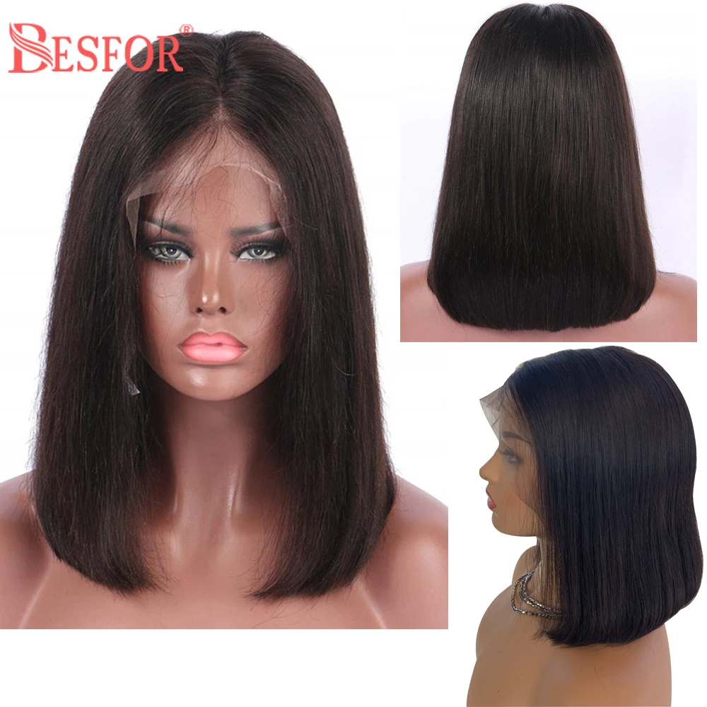 Парик из натуральных волос BESFOR Bob Короткие накладные парики 13x4 на сетке спереди