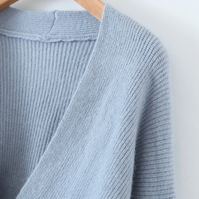 

YOSIBCD Women 2021 Fashion Office Wear Two Pieces Sets Knitted Cropped Wrap Sweater High Elastic Waist Skirts Female Jumpers