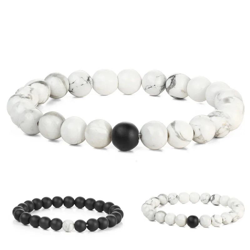 Мужской браслет с натуральным камнем матовый черный ручной работы бирюзой и