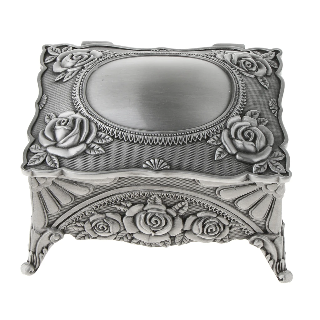 

Classic Jewelry Box Trinket Container Vintage Case With Rose Flower Engraved