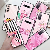 glass case for samsung galaxy s20 fe s10 plus s21 ultra note 10 lite 20 s9 s10e s8 9 tempered phone cover cartoon pink panther