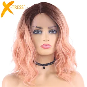 Парики из натуральных волнистых синтетических волос для женщин, X-TRESS, оранжевые, розовые, цвет Омбре, короткие, длина плеч, парики для косплея Боба
