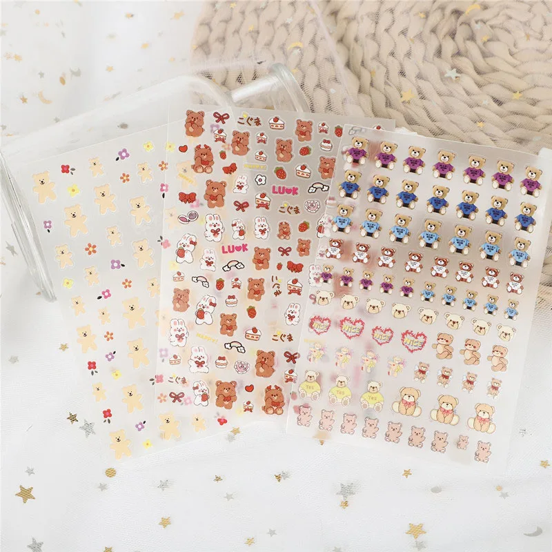 Мультяшные Животные медведь Кот кролик Русалка наклейка для дизайна ногтей s