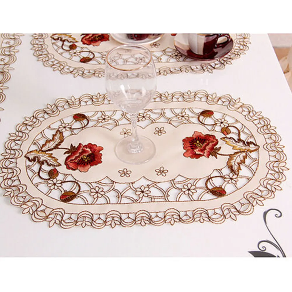 

4PCS Simple Able Runner Flag Embroidery Flower Lace Tea Desk Table Cloth Wedding Party Decoration Pastoral Style