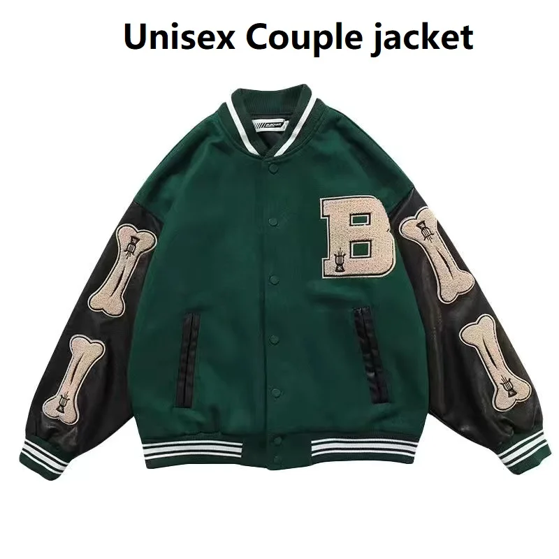 

Hip Hop Furry Bone Patchwork Color Block Jackets Mens Streetwear Bomber Jacket Men Baseball Coats Unisex Couple jacket