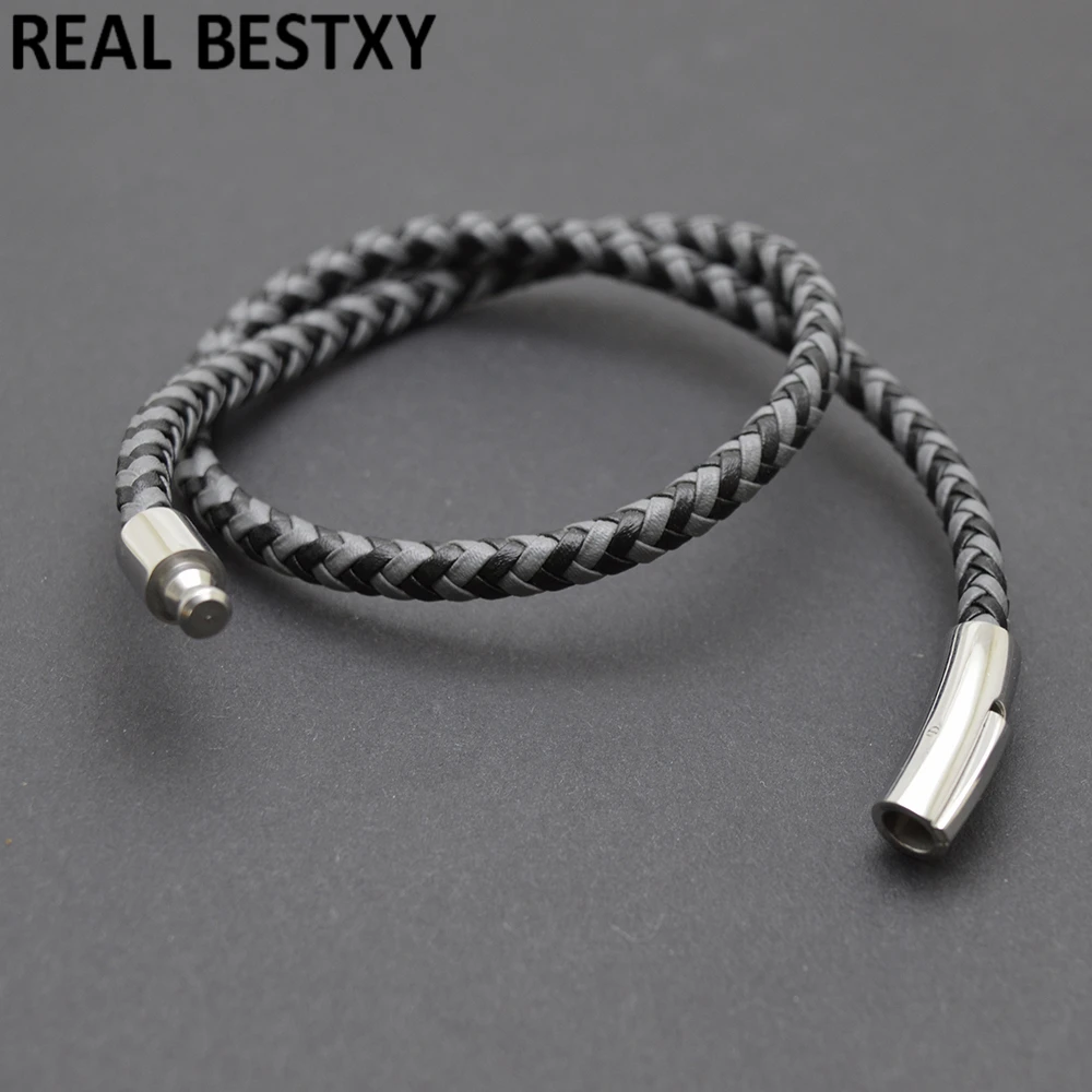 Мужские плетеные кожаные браслеты с логотипом на заказ серое черное украшение из