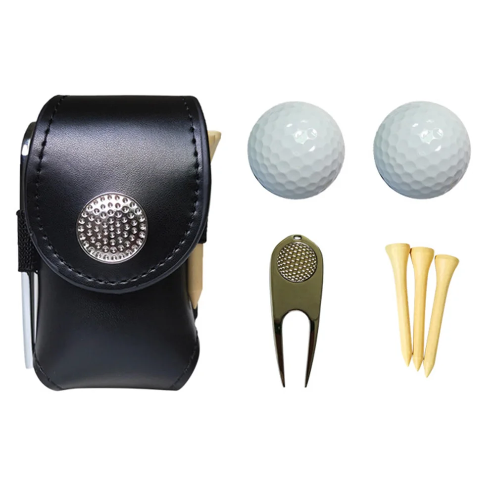 

Leather Golf Ball Pouch Mini Golf Waist Bag Hold 2 Balls 1 Green Fork 3 Tees Small Golf Ball Bag Golf Accessories