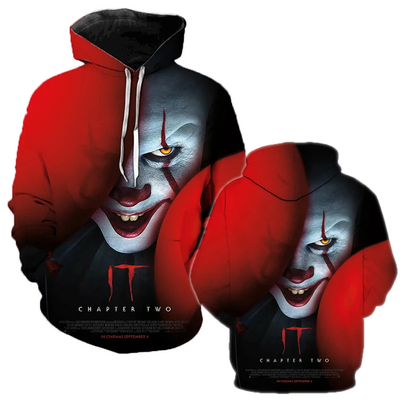 

2021 3D Printed Hoodie Sweatshirts Men Women Clown Thriller Terrorist Movie Pullover Fashion Casual Oversized Hoodies