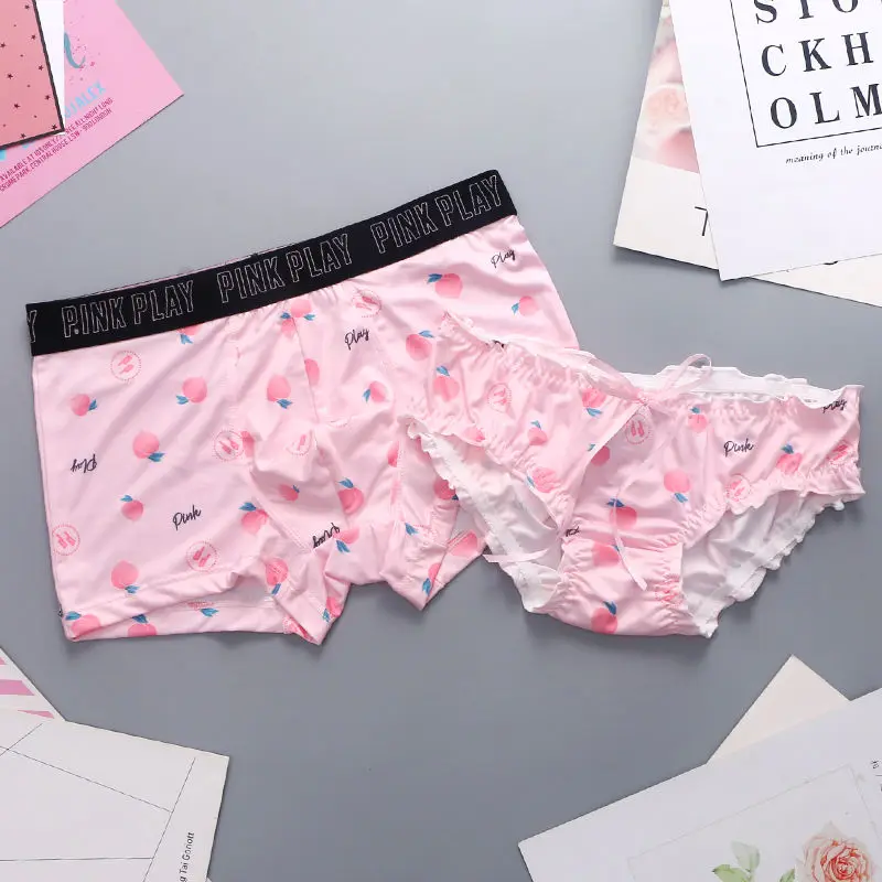 Sexy Couple Underwear Set Heart Lace Panties for Lover Ice Silk Underpants Couple Man Shorts Women Underwear Lovers Under