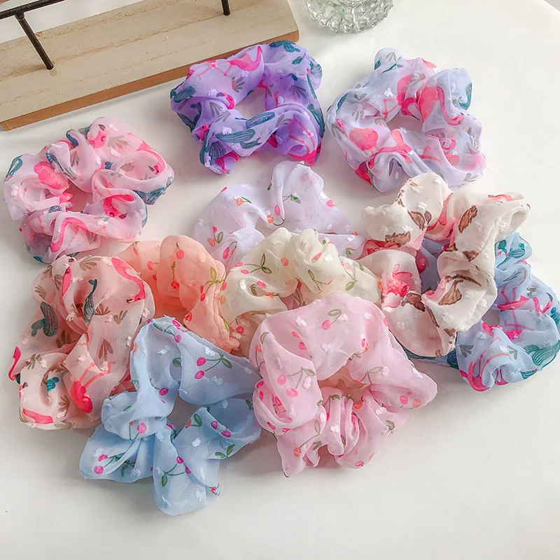 

8 Pcs/lot Women Sweet Cherry Chiffon Scrunchie Elastic Hair Bands For Girls Ponytail Holder Hair Rope Rubber Hair Accessories