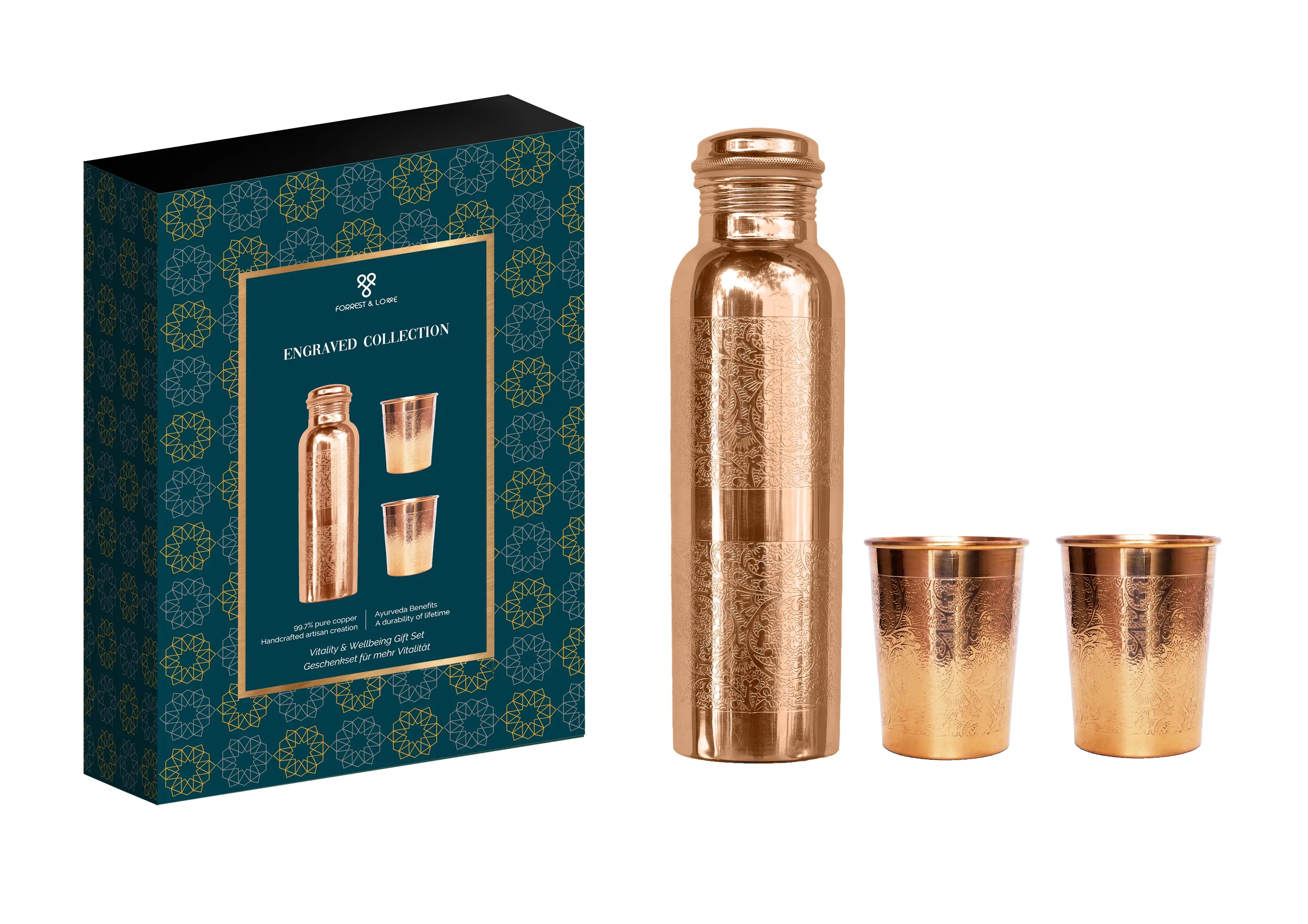 Forrest &amp Love Подарочный набор (Гравировка - синяя коробка) 1 медная бутылка D9 2 медных