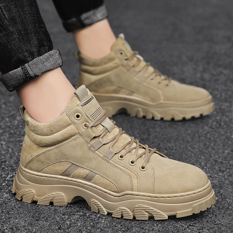 

Fashion Boots Men's Autumn and Winter Platform Comfortable Leather Boots Casual Mid-Calf Martin Boots Solid Color Men's Shoes