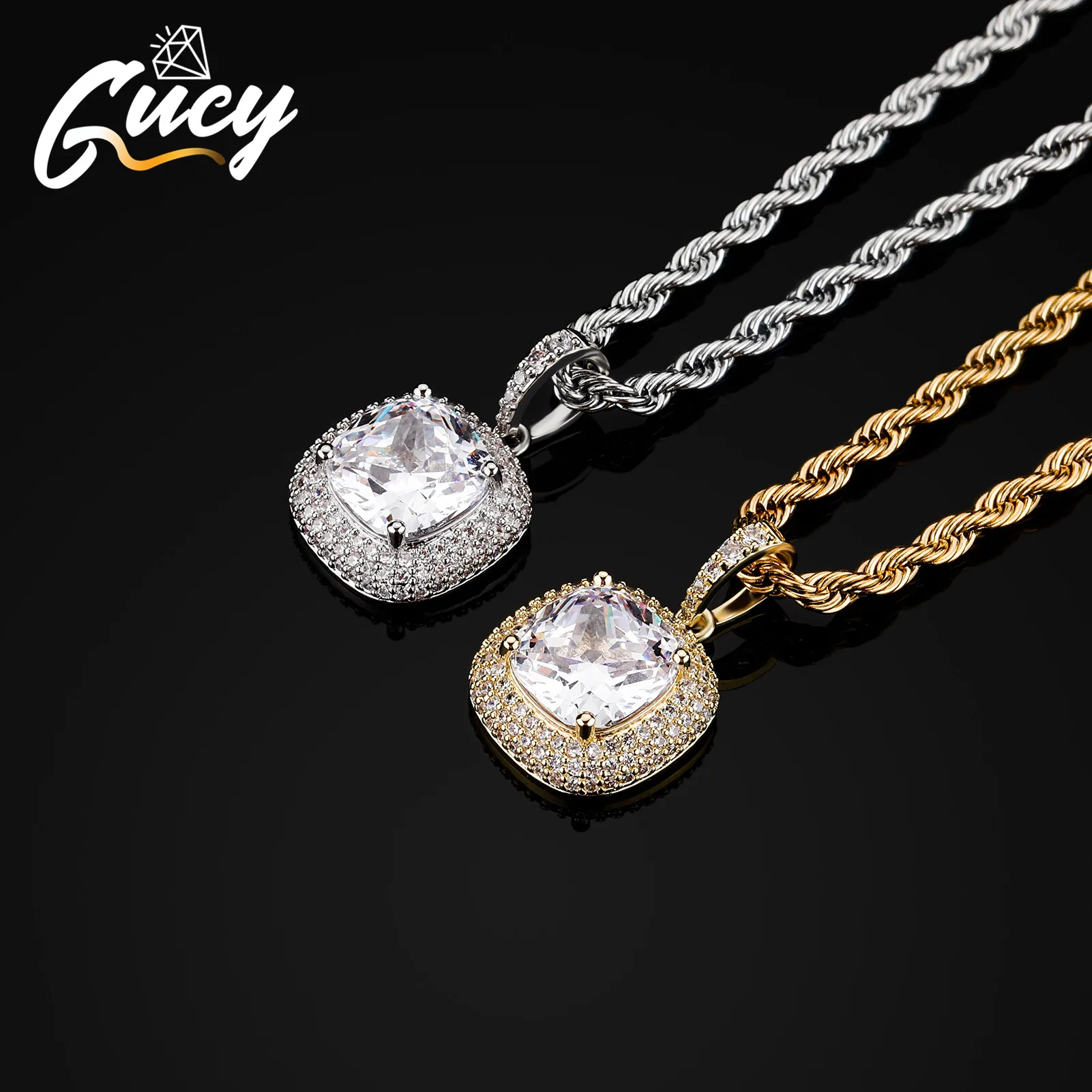 

GUCY Hip Hop Bling Iced Out Square Cubic Zirconal Chain Pendants Necklaces For Men Women Jewelry Gift