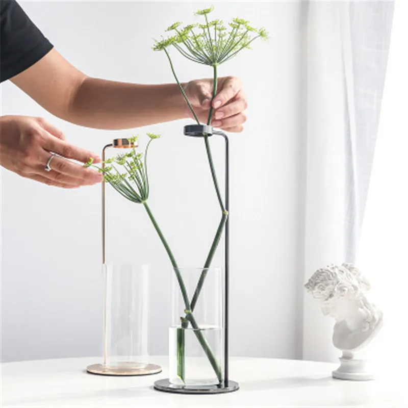 Простая Скандинавская прозрачная стеклянная ваза металлическая Цветочная