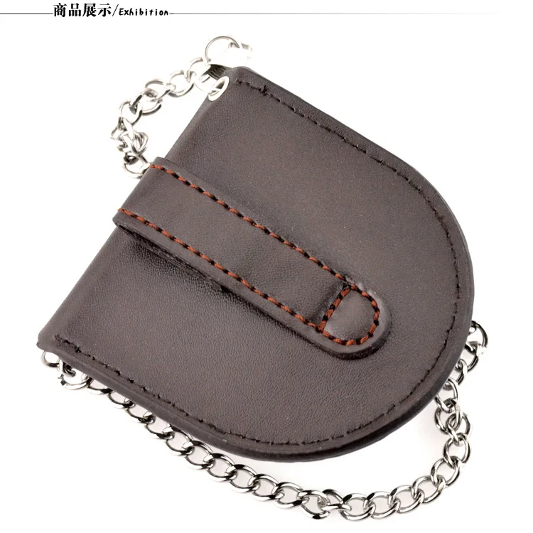 New Male Back Brown Cover Vintage Classic Pocket Watch Box Holder Storage Case Coin Purse Pouch Bag With Silver Bronze Chain images - 6
