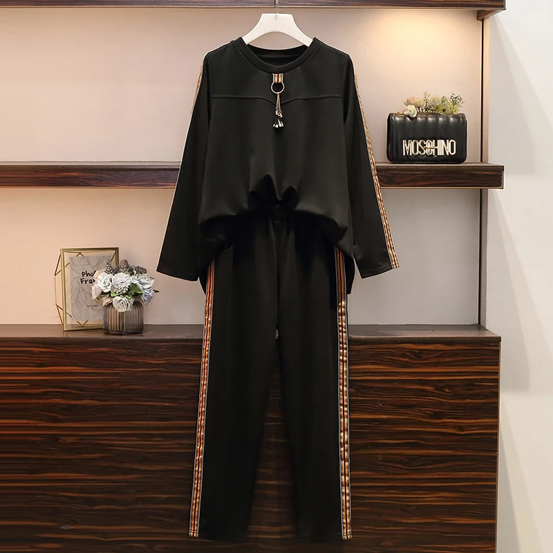 Женский полосатый спортивный костюм большого размера плюс Xl-5Xl футболка + штаны