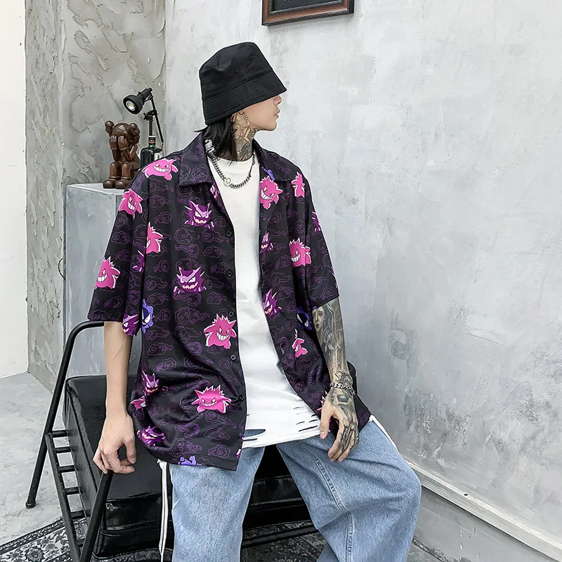 Мужская Уличная рубашка с принтом призрака свободная пляжная гавайская коротким